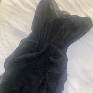 Leila Black Mesh Strapless Corset Dress - house of cb